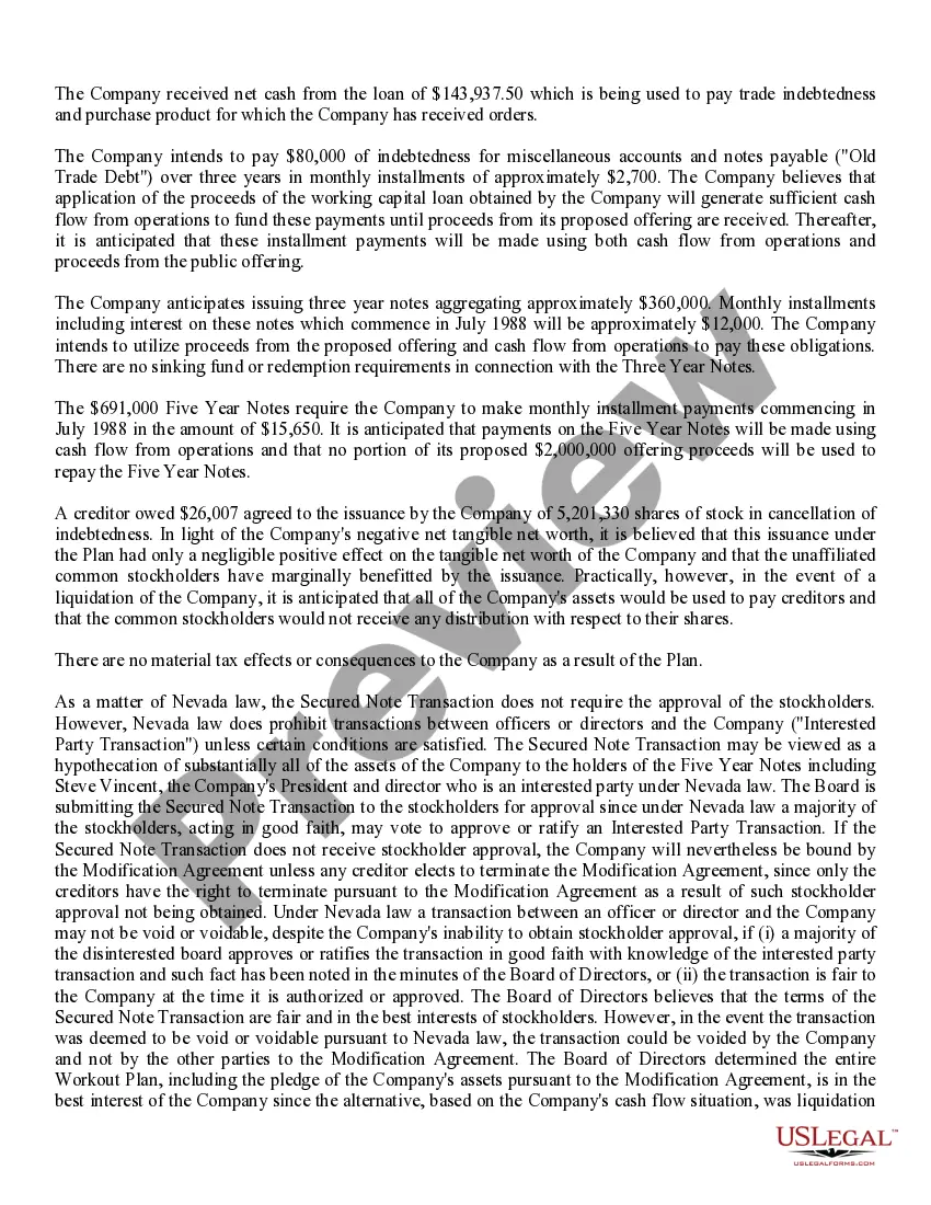 Get Approval of grant of security interest in all of assets to secure obligations pursuant to terms of informal creditor workout plan Preview Approval of grant of security interest in all of assets to secure obligations pursuant to terms of informal creditor workout plan