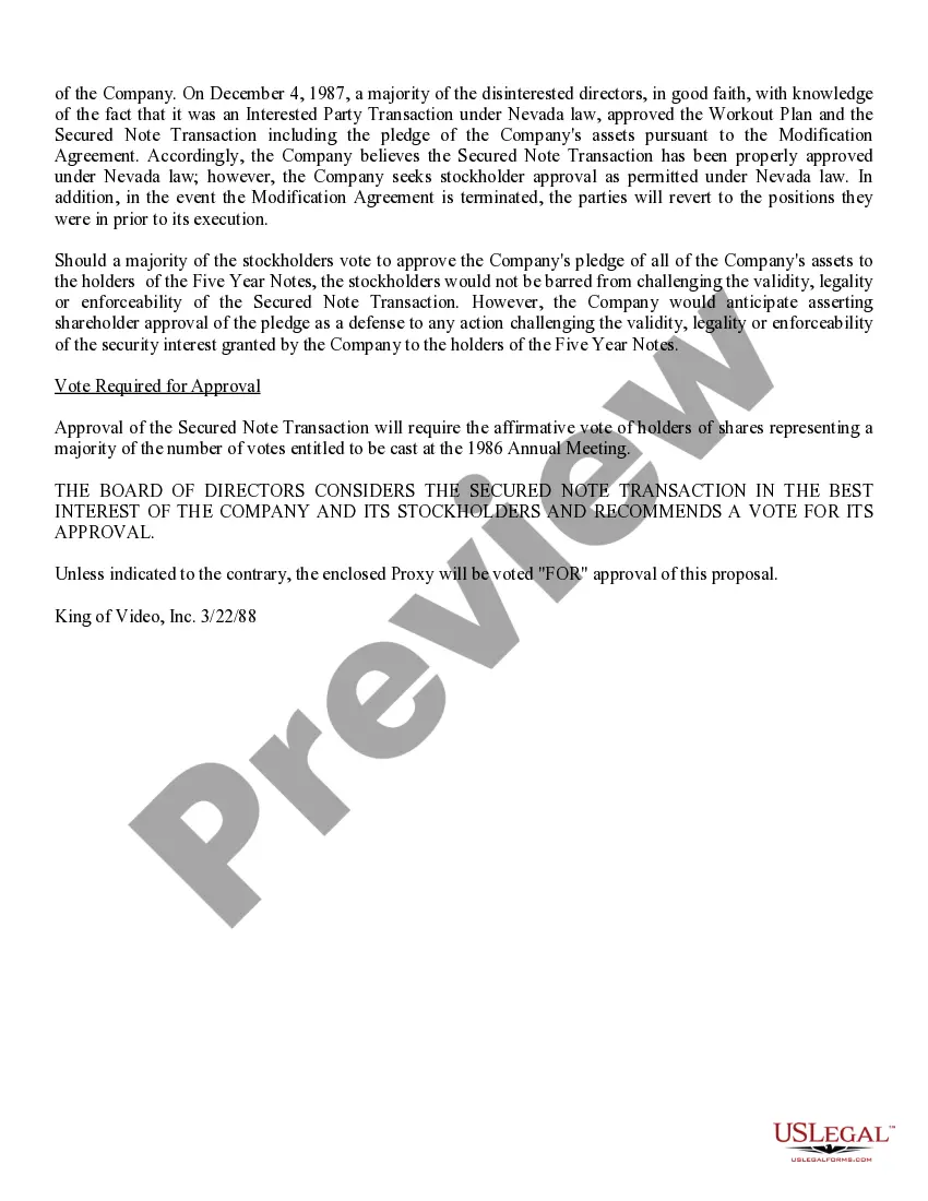 Get Approval of grant of security interest in all of assets to secure obligations pursuant to terms of informal creditor workout plan Preview Approval of grant of security interest in all of assets to secure obligations pursuant to terms of informal creditor workout plan
