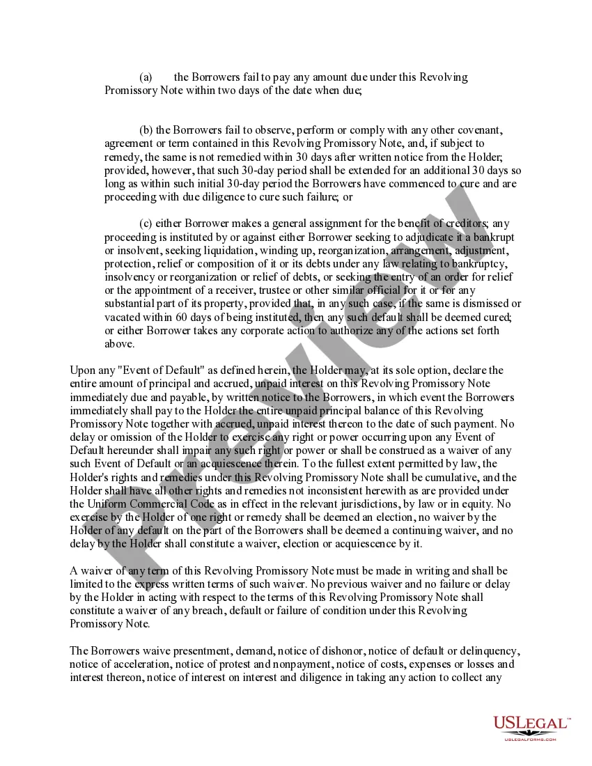 Get Form of Revolving Promissory Note Preview Form of Revolving Promissory Note
