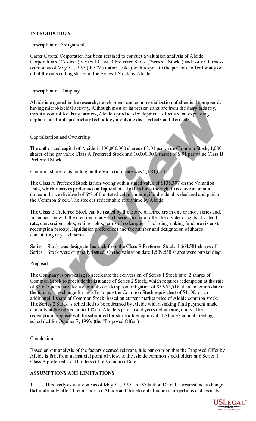 Get Proposal to consider and approve offer to exchange outstanding shares and amend certificate of designations, preferences and rights with Fairness Opinion Report Preview Proposal to consider and approve offer to exchange outstanding shares and amend certificate of designations, preferences and rights with Fairness Opinion Report