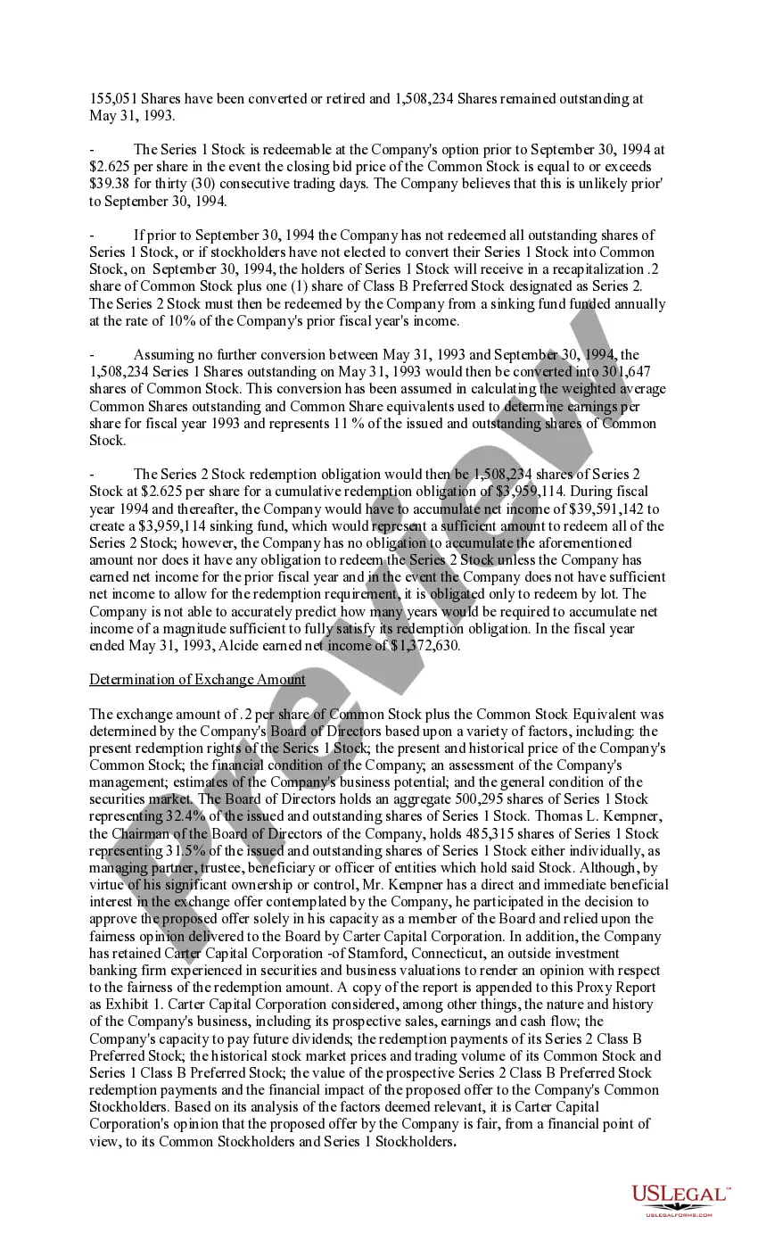 Get Proposal to consider and approve offer to exchange outstanding shares and amend certificate of designations, preferences and rights with Fairness Opinion Report Preview Proposal to consider and approve offer to exchange outstanding shares and amend certificate of designations, preferences and rights with Fairness Opinion Report