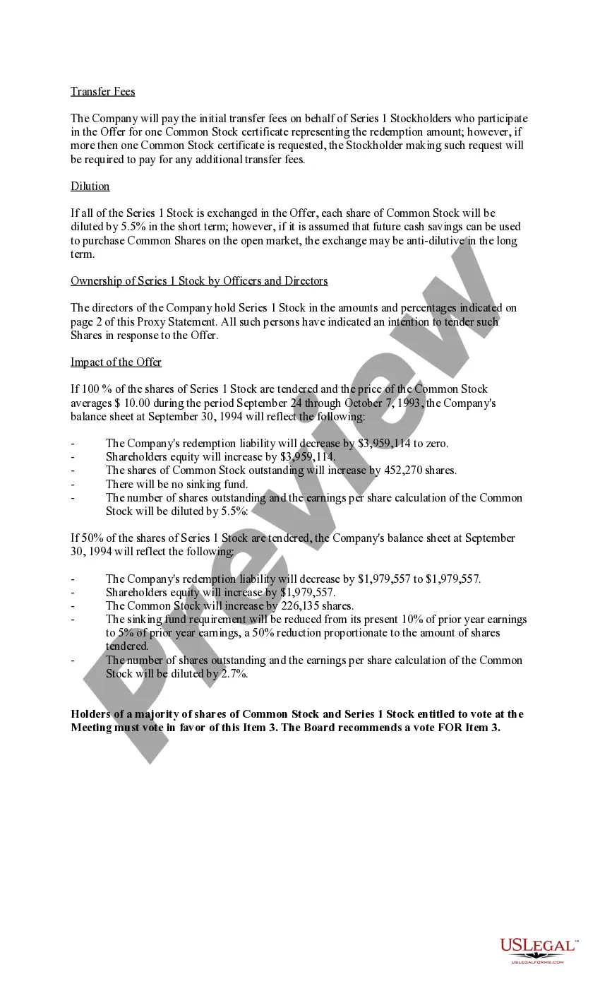 Get Proposal to consider and approve offer to exchange outstanding shares and amend certificate of designations, preferences and rights with Fairness Opinion Report Preview Proposal to consider and approve offer to exchange outstanding shares and amend certificate of designations, preferences and rights with Fairness Opinion Report