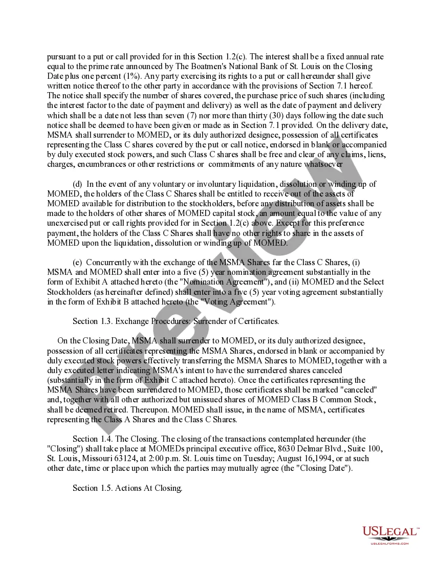 Get Share Exchange Agreement with exhibits between Momed Holding Co. and Missouri State Medical Assoc. Preview Share Exchange Agreement with exhibits between Momed Holding Co. and Missouri State Medical Assoc.