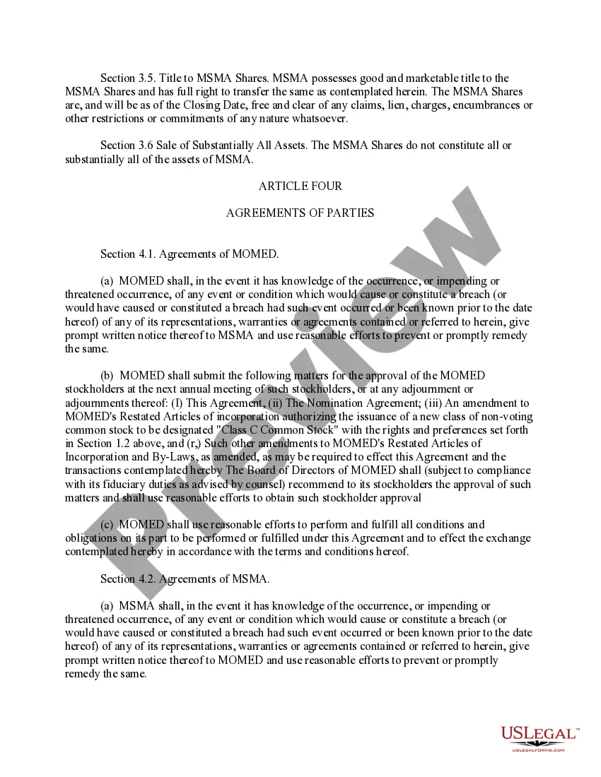 Get Share Exchange Agreement with exhibits between Momed Holding Co. and Missouri State Medical Assoc. Preview Share Exchange Agreement with exhibits between Momed Holding Co. and Missouri State Medical Assoc.