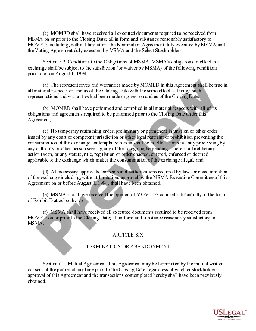 Get Share Exchange Agreement with exhibits between Momed Holding Co. and Missouri State Medical Assoc. Preview Share Exchange Agreement with exhibits between Momed Holding Co. and Missouri State Medical Assoc.