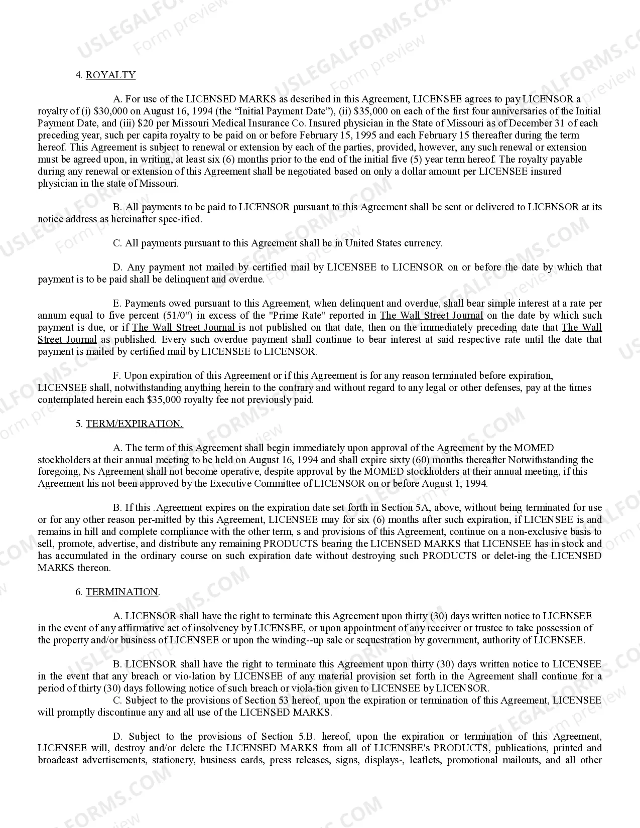 Preview License Agreement between Missouri State Medical Assoc. and Missouri Medical Insurance Co.