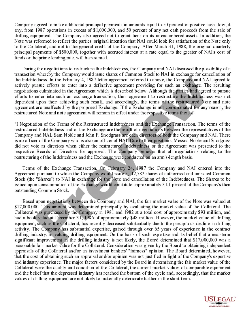 Get Exchange agreement and increase in authorized common stock by Noble Drilling Corp. Preview Exchange agreement and increase in authorized common stock by Noble Drilling Corp.