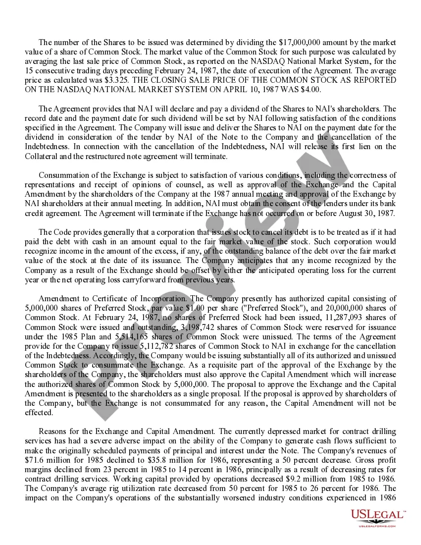 Get Exchange agreement and increase in authorized common stock by Noble Drilling Corp. Preview Exchange agreement and increase in authorized common stock by Noble Drilling Corp.