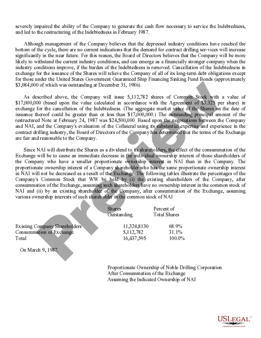 Get Exchange agreement and increase in authorized common stock by Noble Drilling Corp. Preview Exchange agreement and increase in authorized common stock by Noble Drilling Corp.