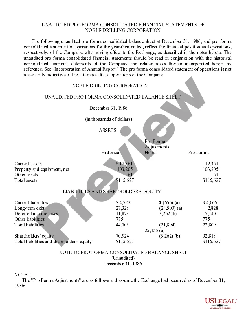 Get Exchange agreement and increase in authorized common stock by Noble Drilling Corp. Preview Exchange agreement and increase in authorized common stock by Noble Drilling Corp.
