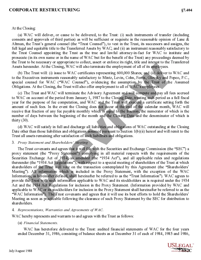 Get Agreement and Plan of Reorganization by Wedgestone Realty Investors Trust and Wedgestone Advisory Corp. Preview Agreement and Plan of Reorganization by Wedgestone Realty Investors Trust and Wedgestone Advisory Corp.