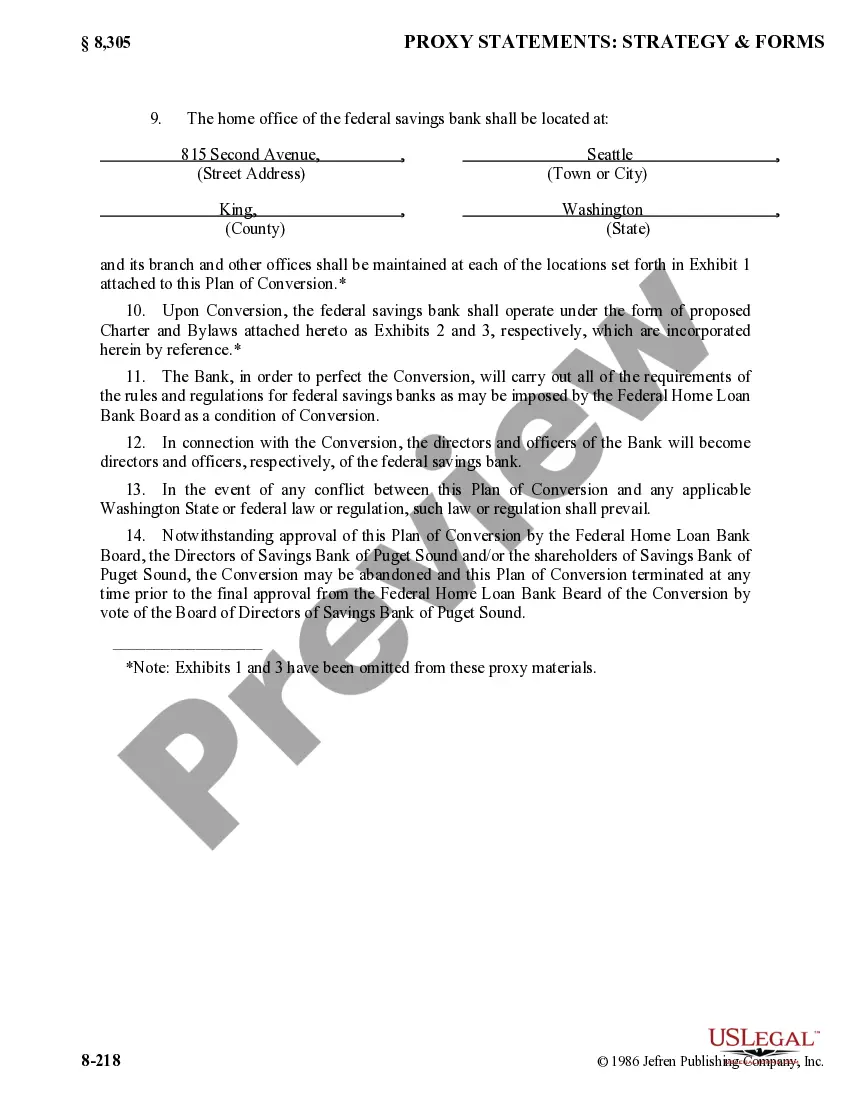 Get Plan of Conversion from state stock savings bank to federal stock savings bank Preview Plan of Conversion from state stock savings bank to federal stock savings bank