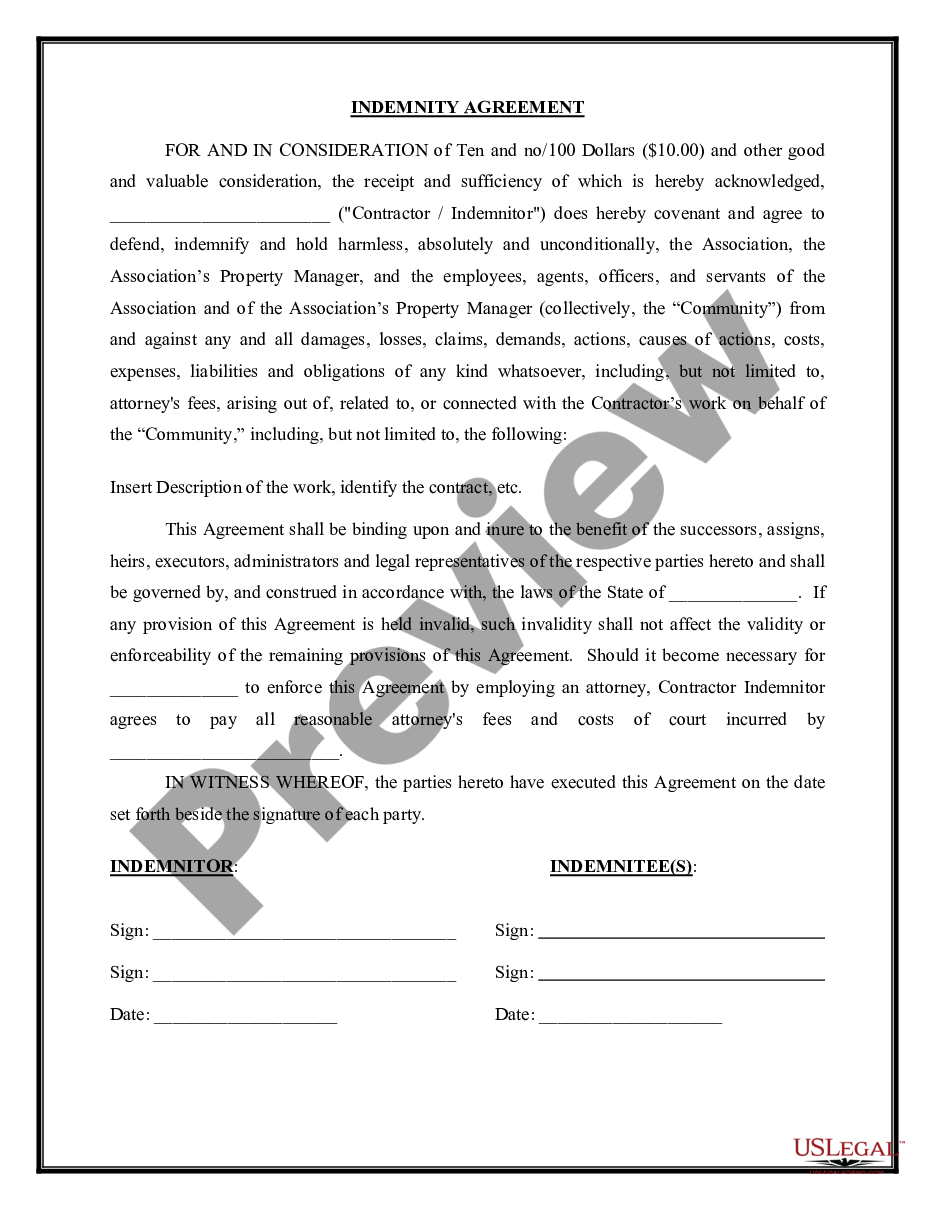 form Contractor Indemnification preview