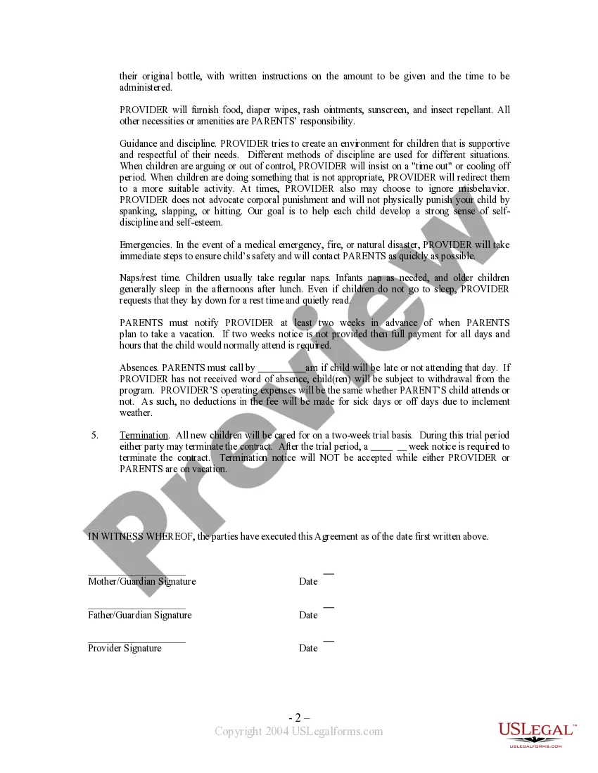 Get Childcare or Daycare Contract Preview Childcare or Daycare Contract
