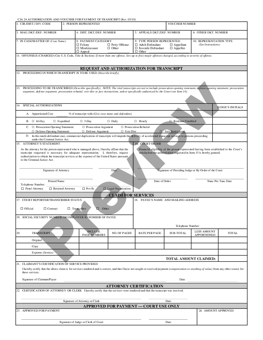 Authorization And Voucher For Payment Of Transcript | US Legal Forms