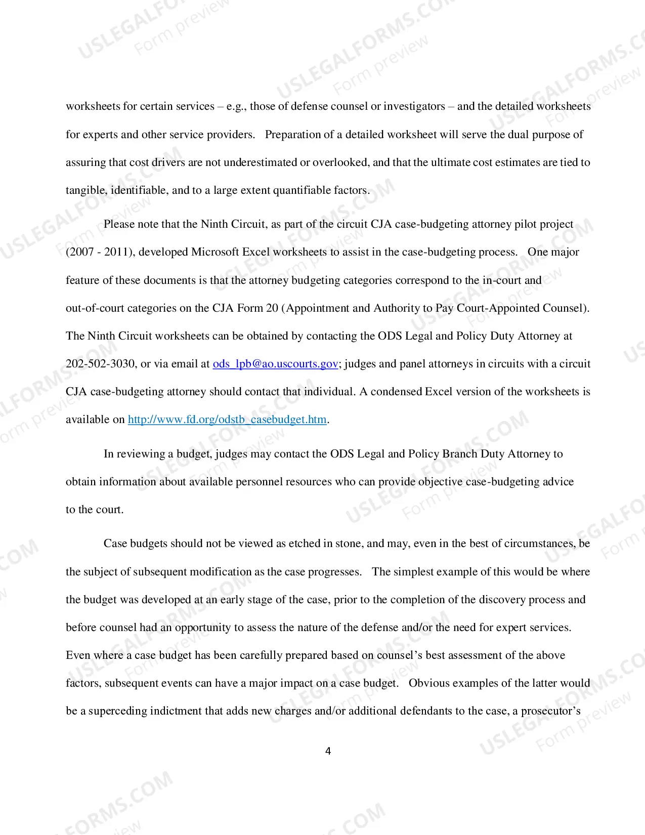Preview Instructions for Other Services Summary Budget Worksheet for Non-capital Representations with the Potential for Extraordinary Cost
