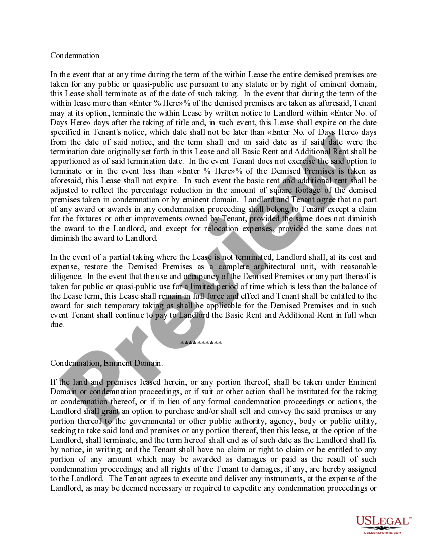 Condemnation Clause US Legal Forms