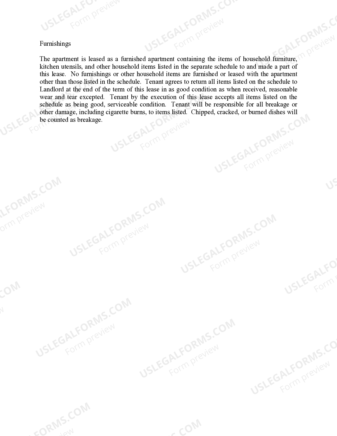 Furnishings Clause US Legal Forms