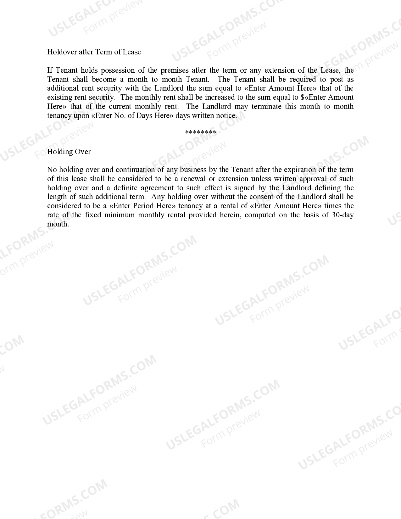 Holdover Clause US Legal Forms
