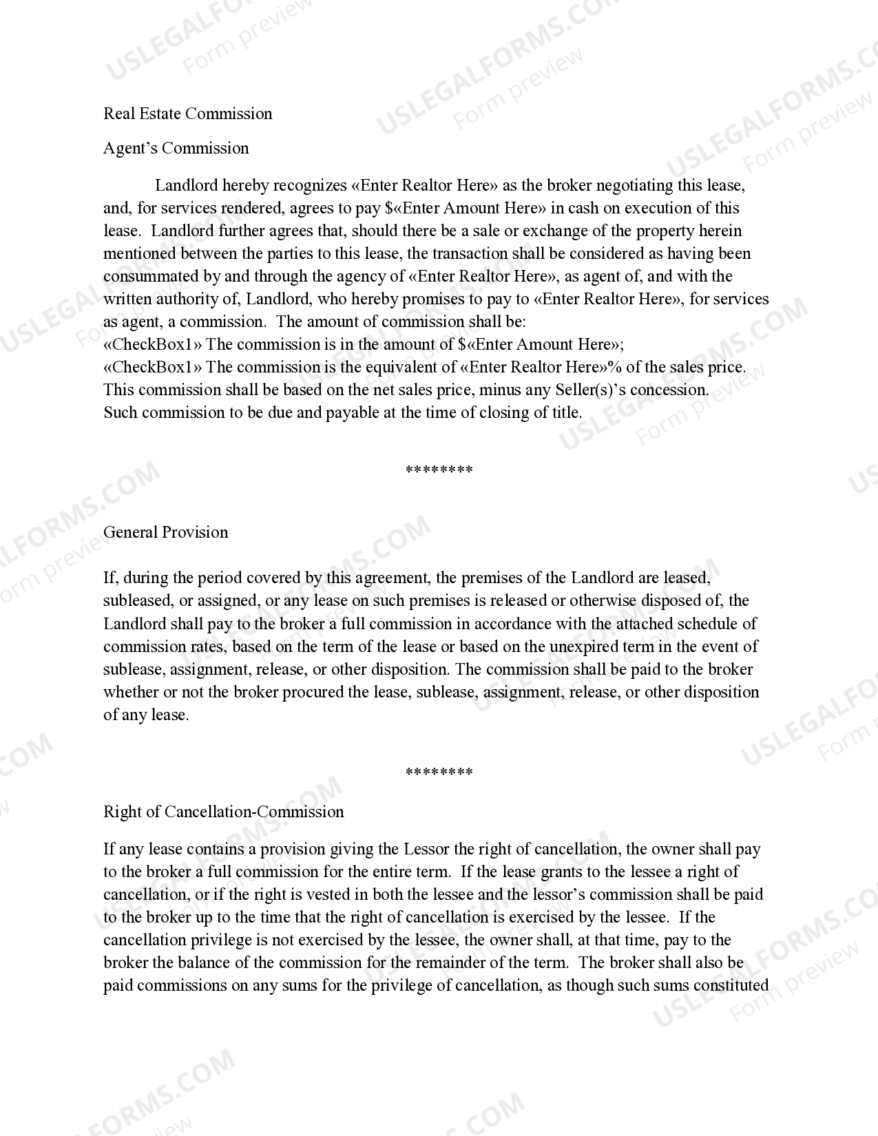 Real Estate Commission Clause US Legal Forms