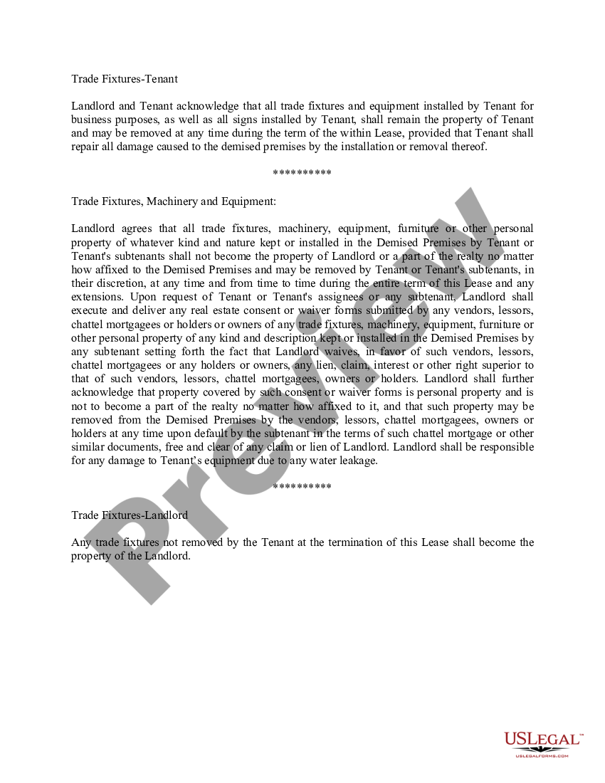 Trade Fixtures Clause US Legal Forms