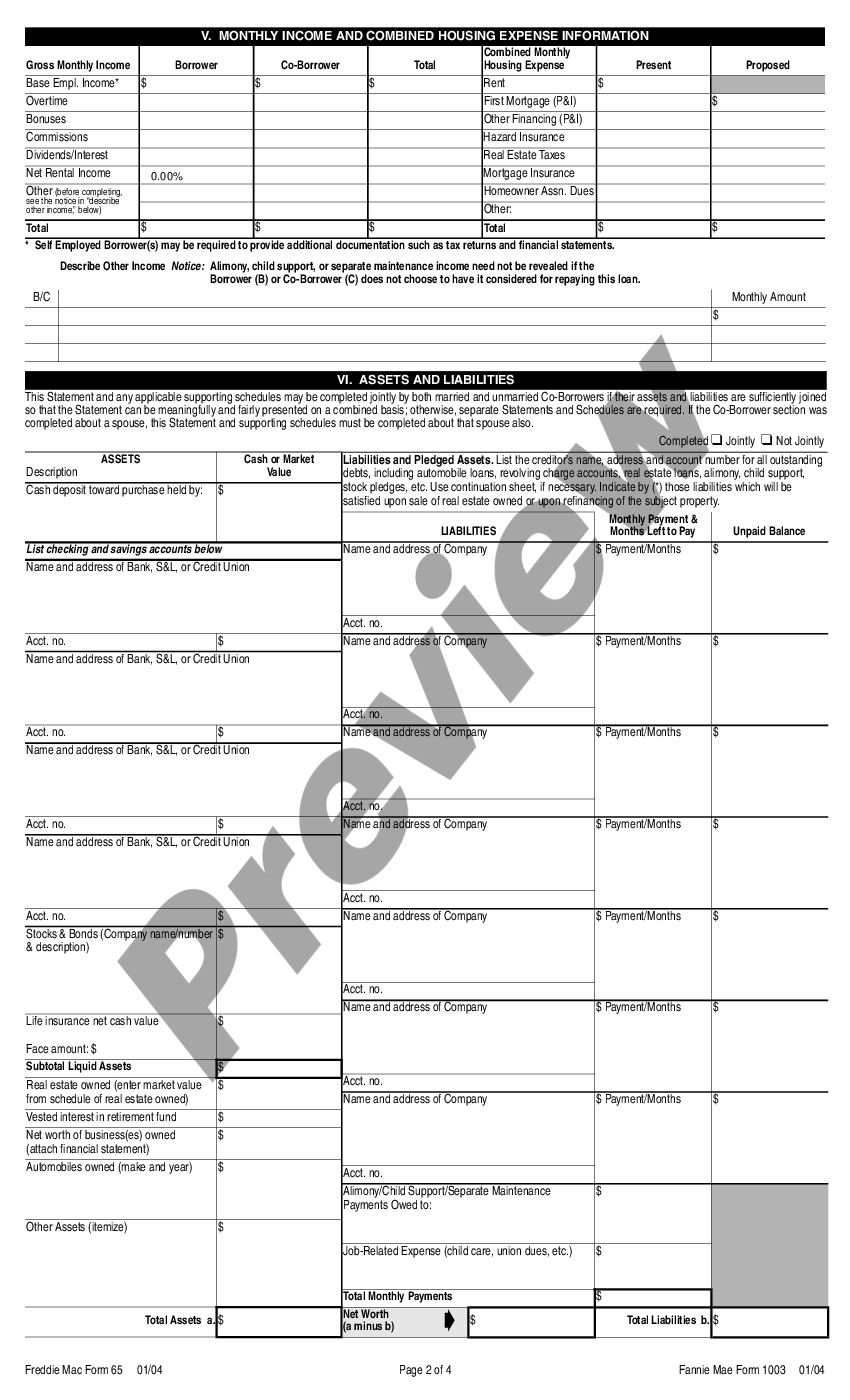 Blank Uniform Residential Loan Application For 1003 Us Legal Forms