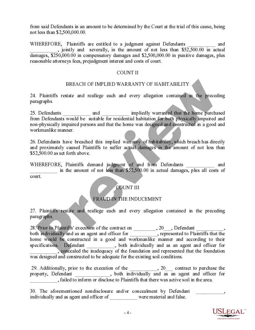 Get Complaint for Defective Home Construction, Defective Design Preview Complaint for Defective Home Construction, Defective Design
