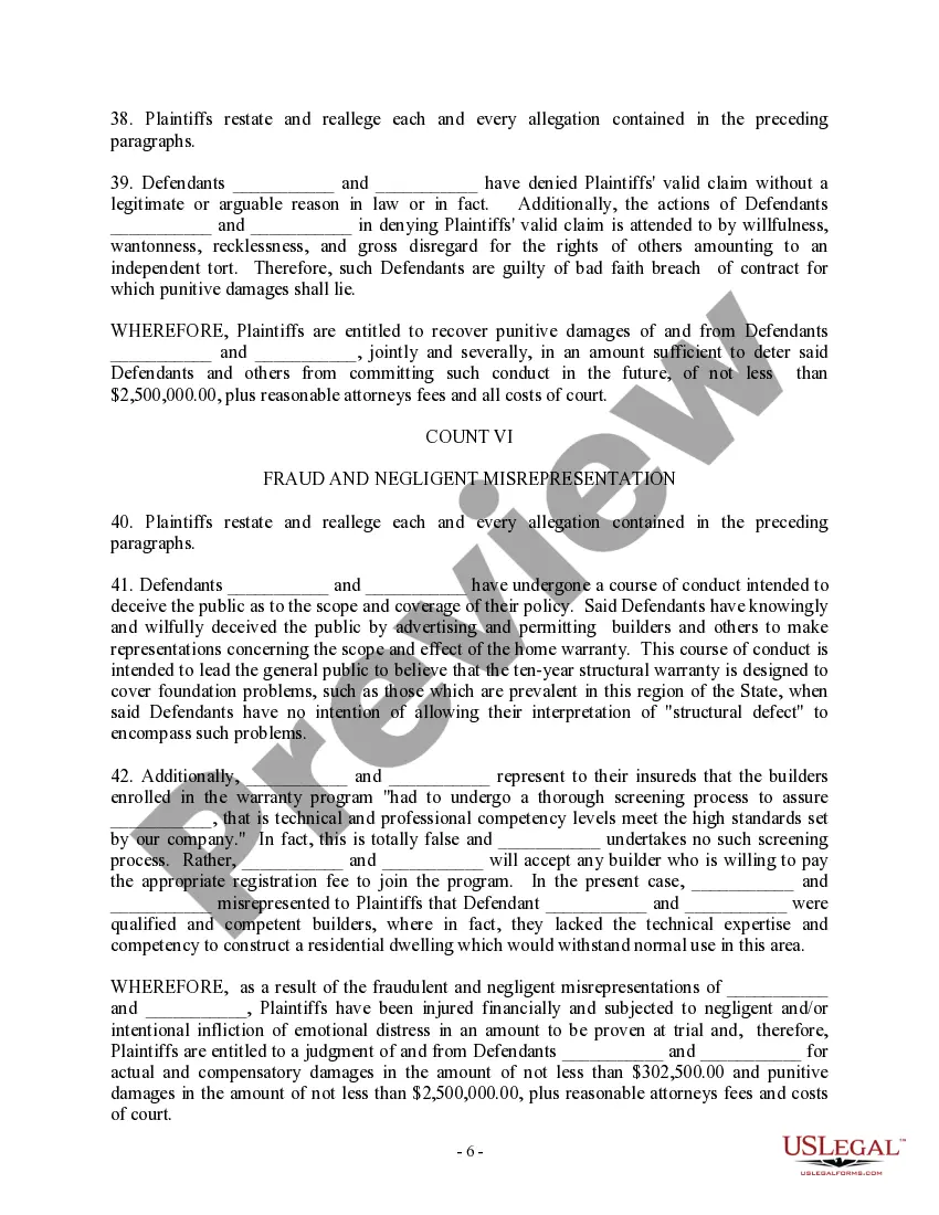 Get Complaint for Defective Home Construction, Defective Design Preview Complaint for Defective Home Construction, Defective Design