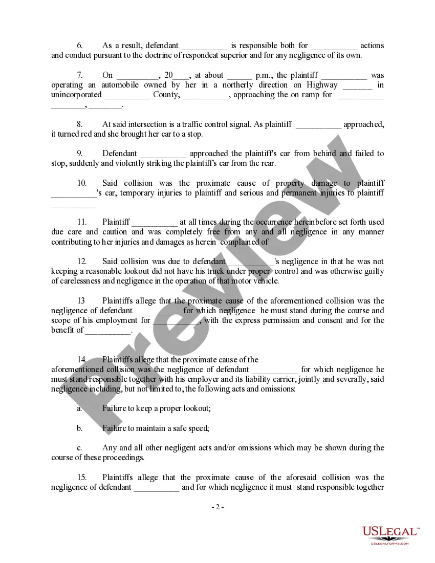 Get Complaint for auto and truck accident Preview Complaint for auto and truck accident