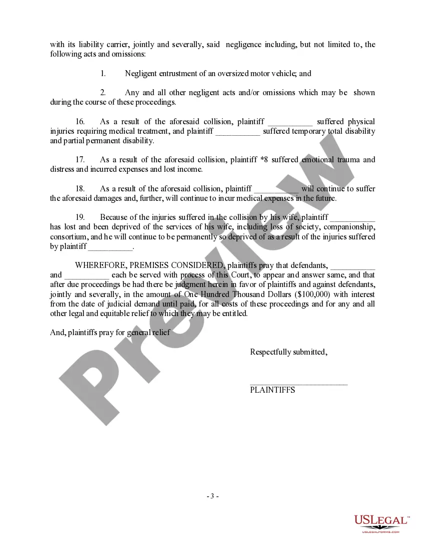 Get Complaint for auto and truck accident Preview Complaint for auto and truck accident
