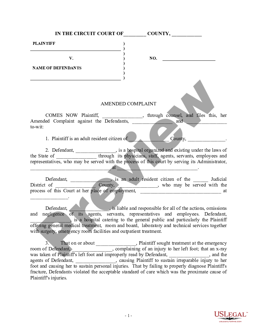 Amended Complaint - Medical Malpractice - Medical Malpractice Complaint ...