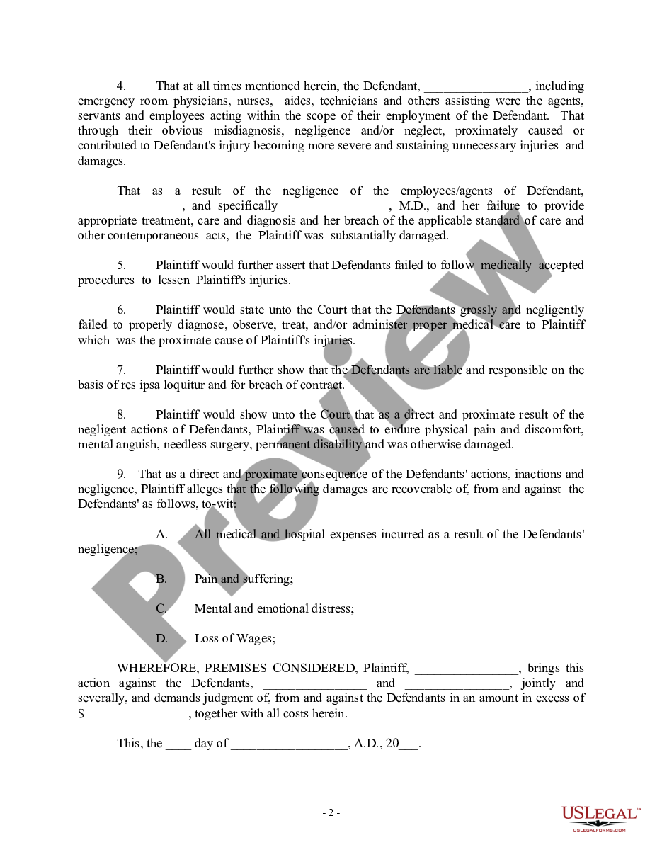 form Amended Complaint - Medical Malpractice preview