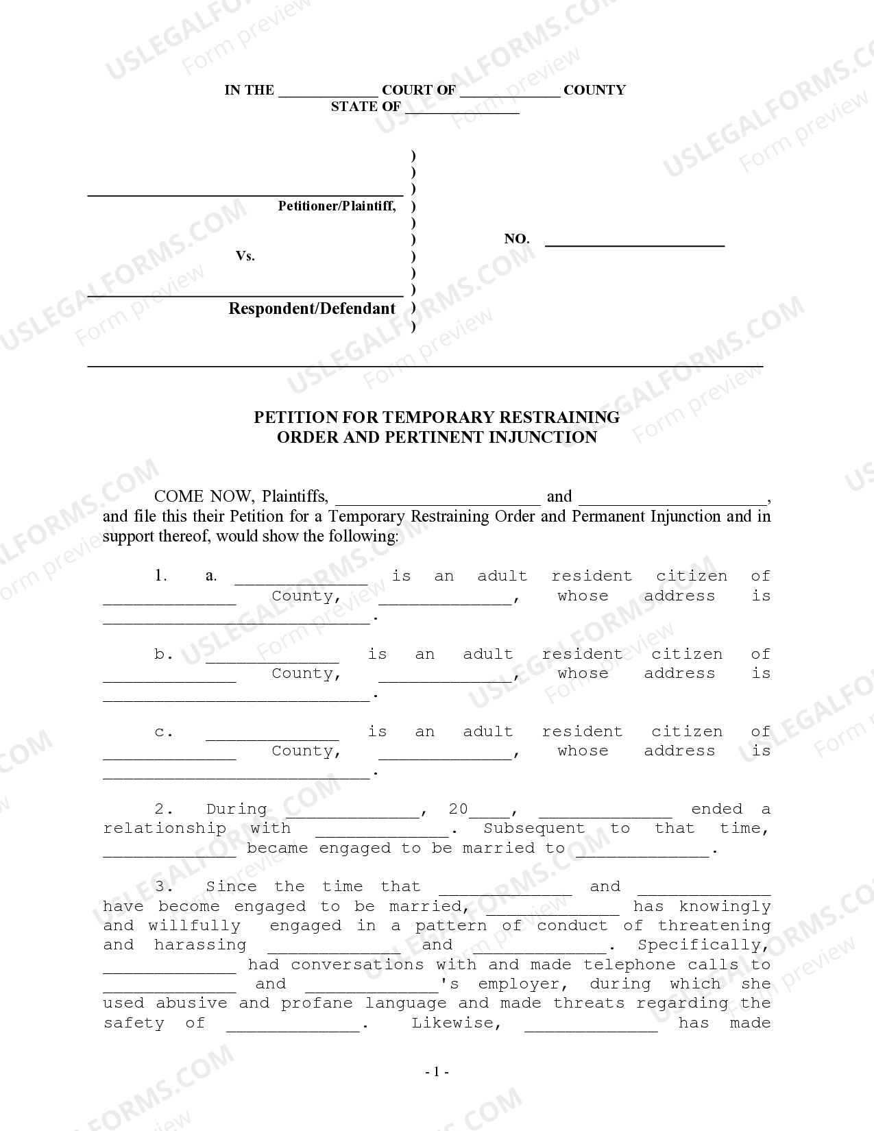 Petition for Temporary Restraining Order and Permanent Injunction for ...