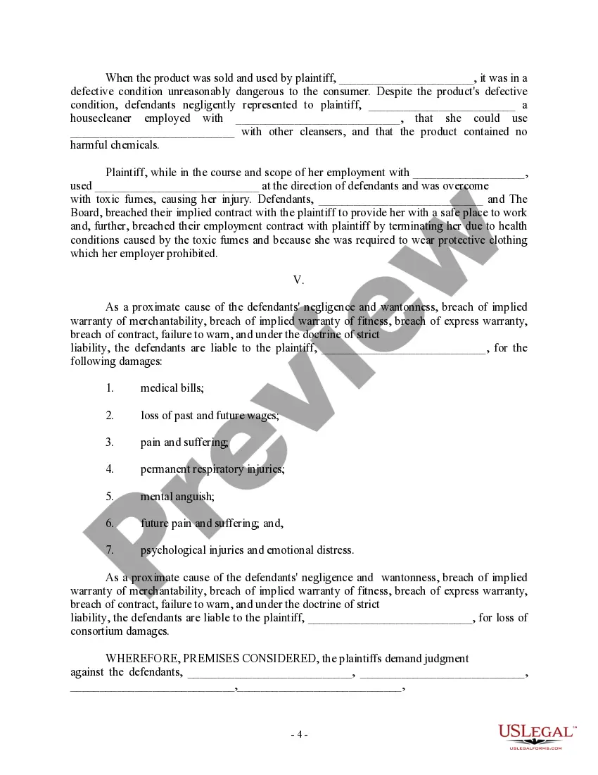 Get Complaint regarding Product Liability - Household Cleanser Preview Complaint regarding Product Liability - Household Cleanser