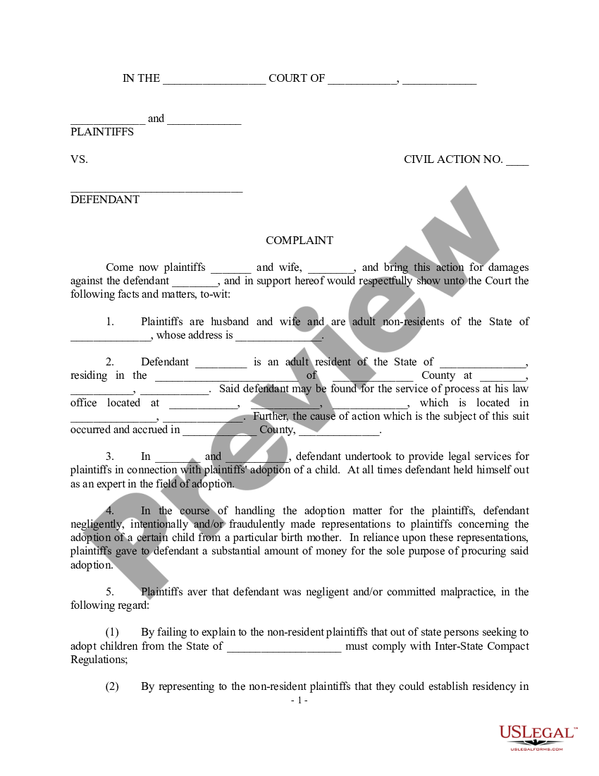 Complaint regarding Legal Malpractice in adoption case - Legal ...