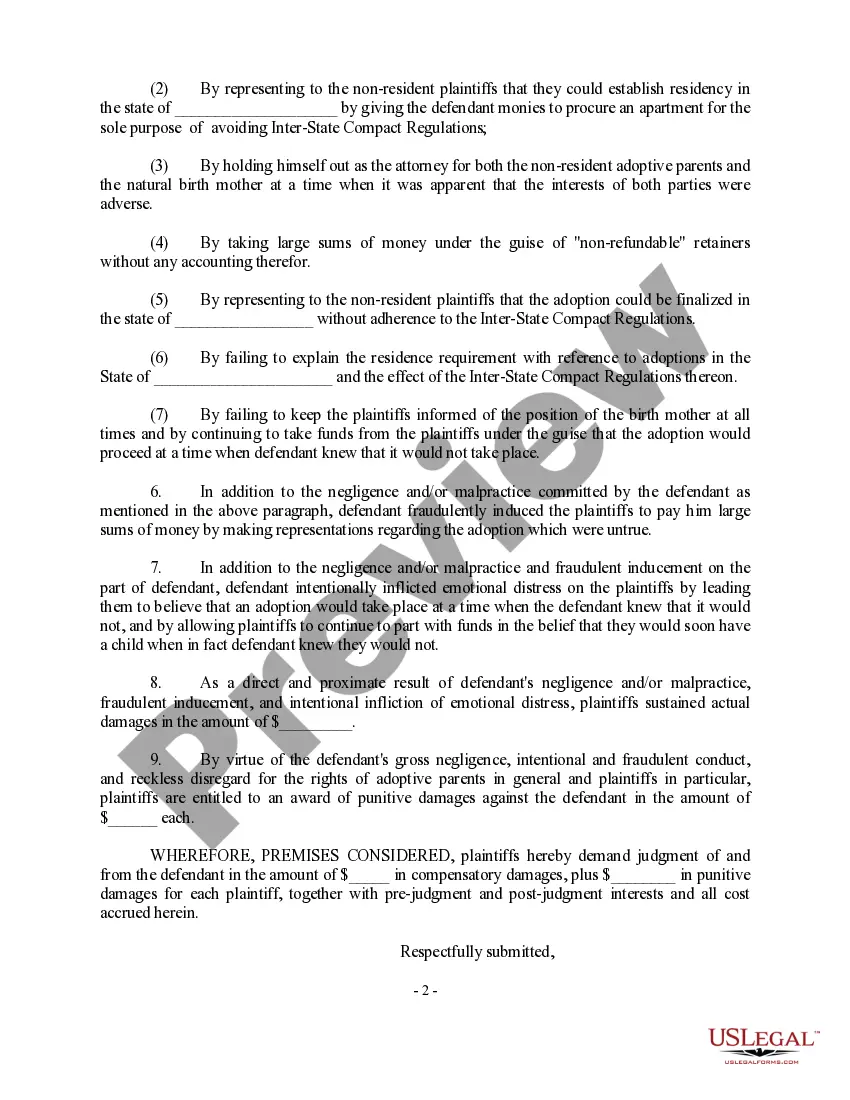 Preview Complaint regarding Legal Malpractice in adoption case