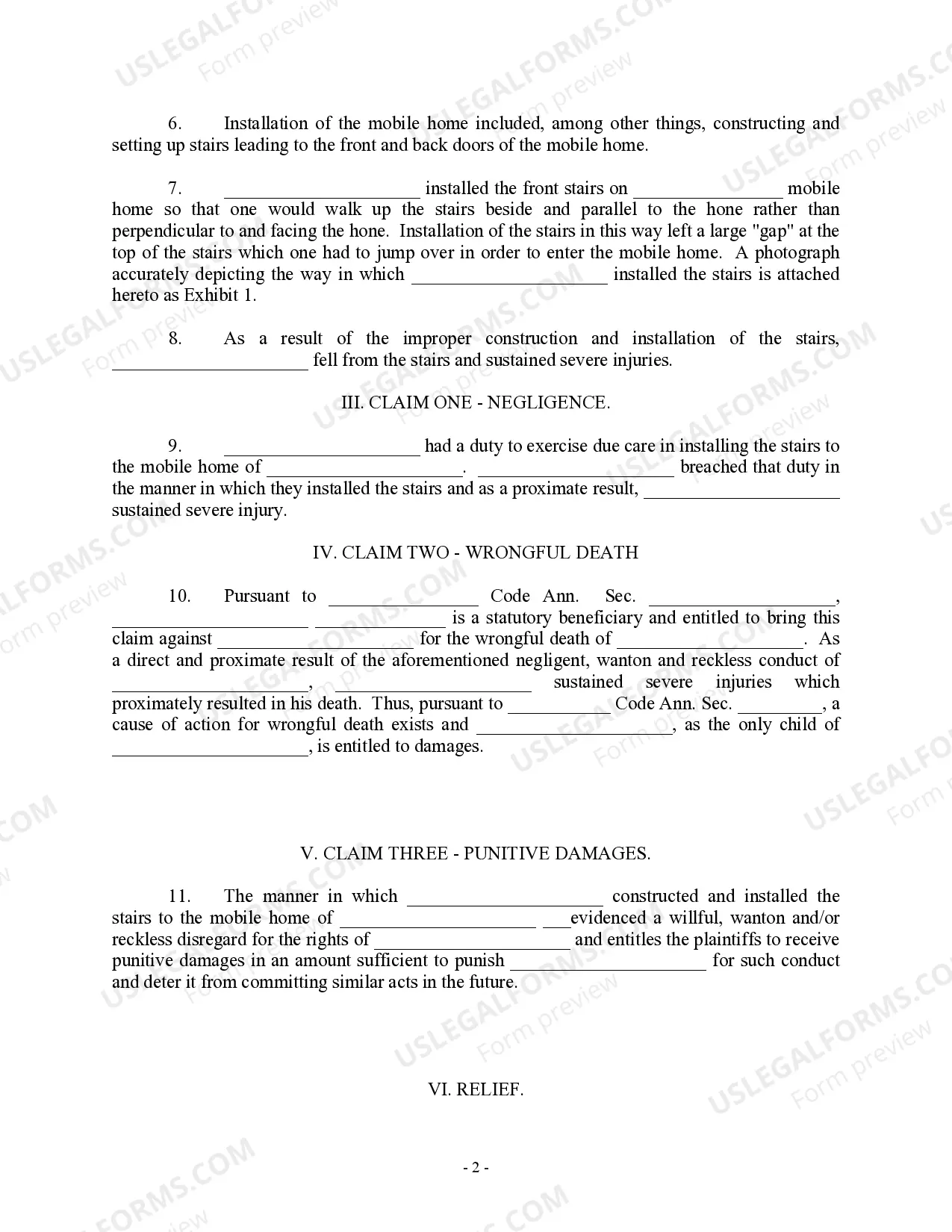 Preview Complaint for faulty construction of stairs - Personal Injury and Wrongful Death