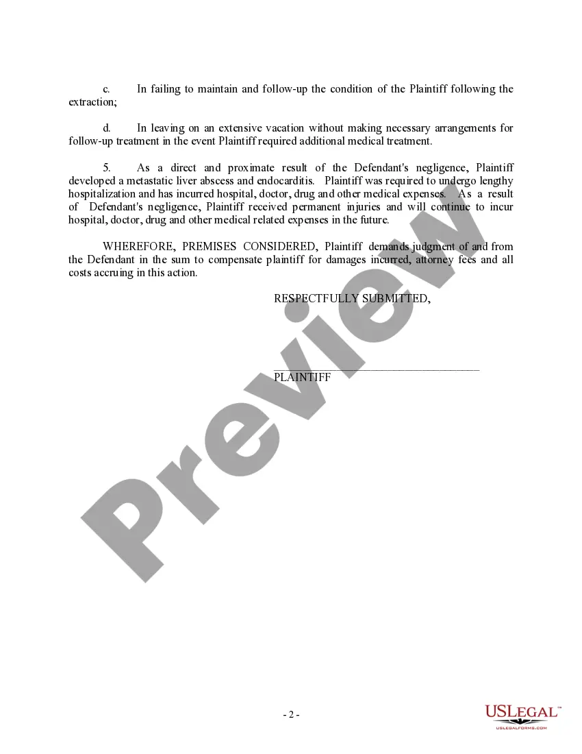 Get Complaint regarding Dentist Malpractice Preview Complaint regarding Dentist Malpractice