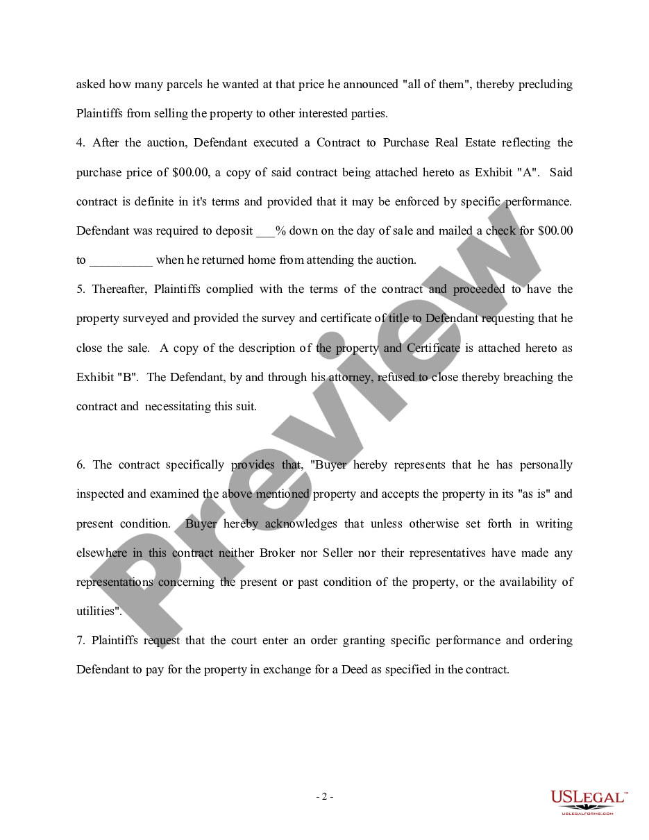 page 1 Complaint for Specific Performance of Real Estate Contract preview