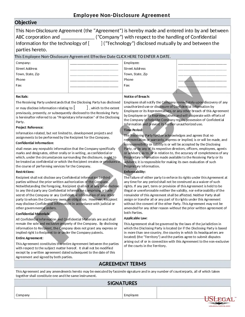 Preview Employee Non-Disclosure Agreement