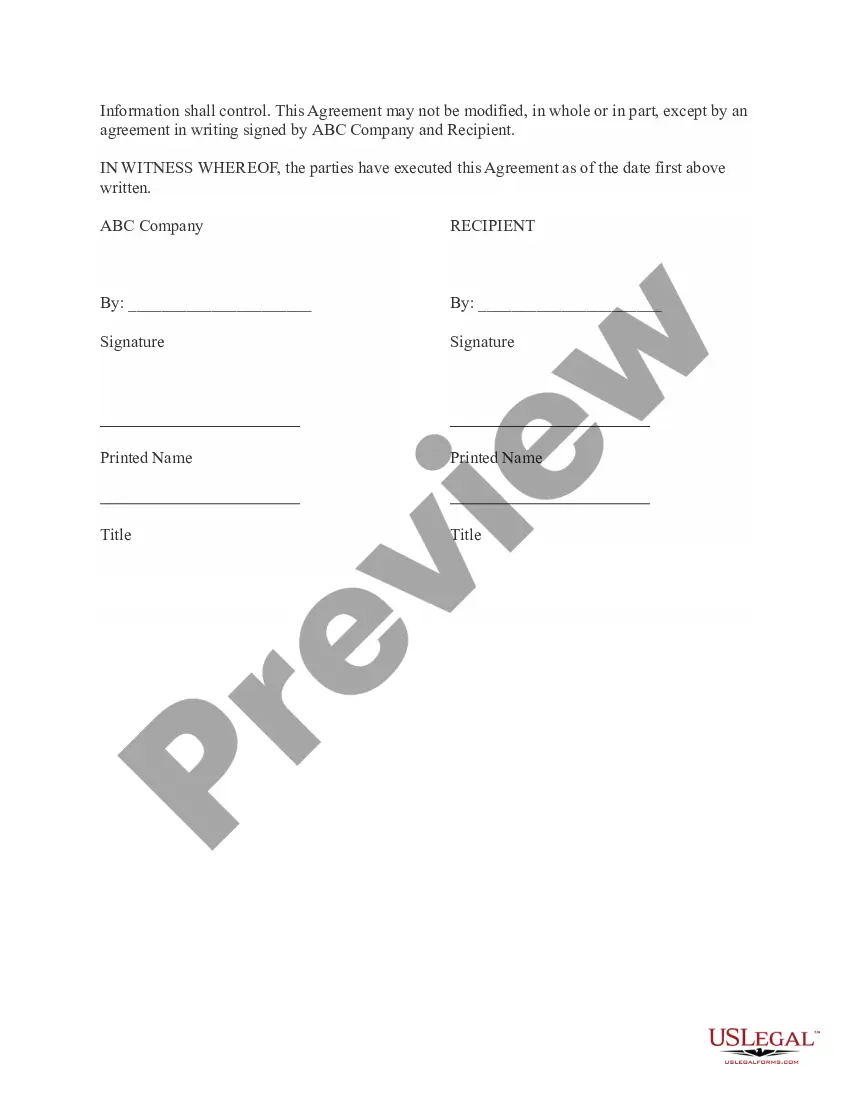 Preview Unilateral Confidential Disclosure Agreement