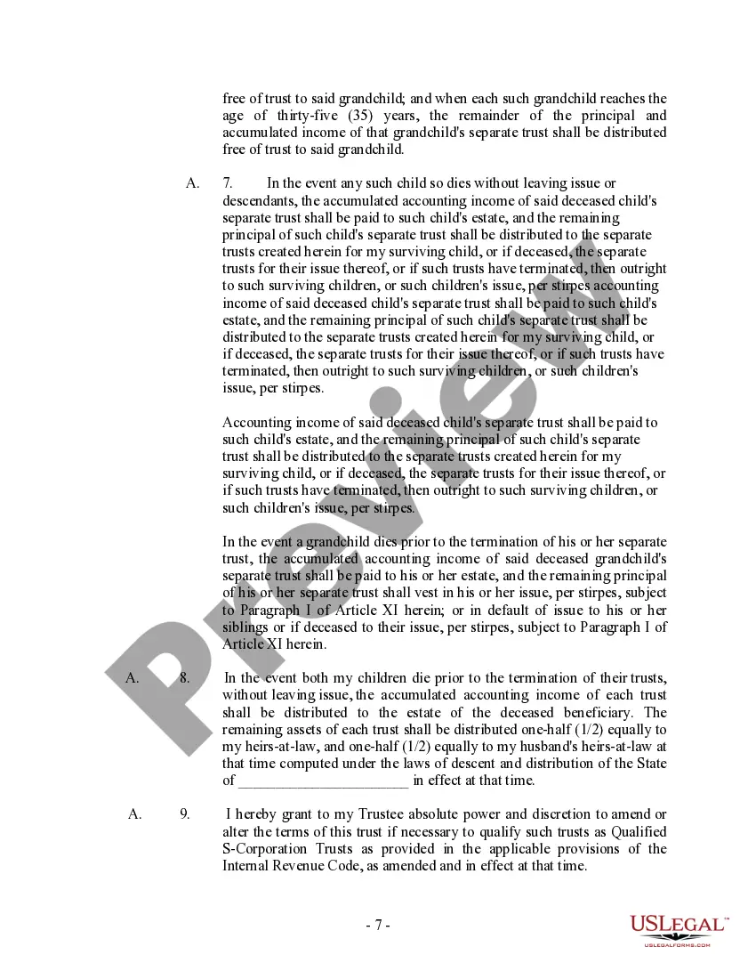 Get Complex Will - Income Trust for Spouse Preview Complex Will - Income Trust for Spouse