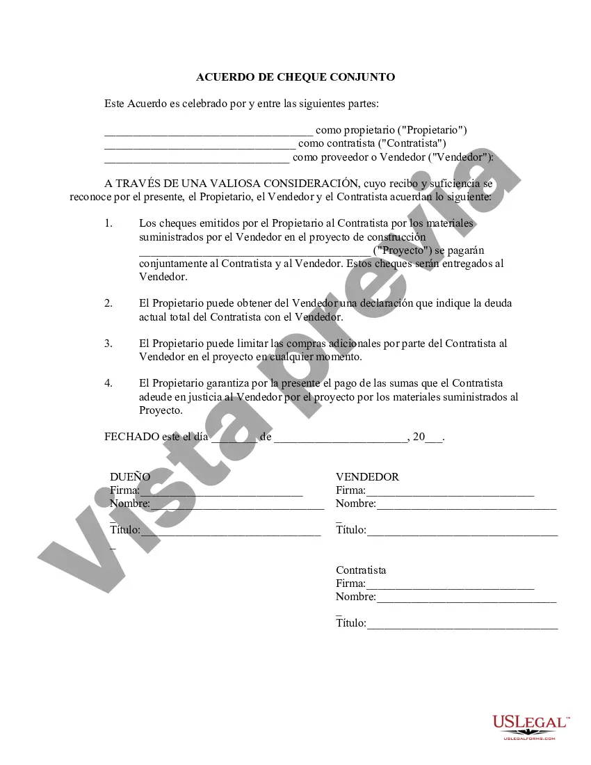 Preview Acuerdo de cheque conjunto por contratista