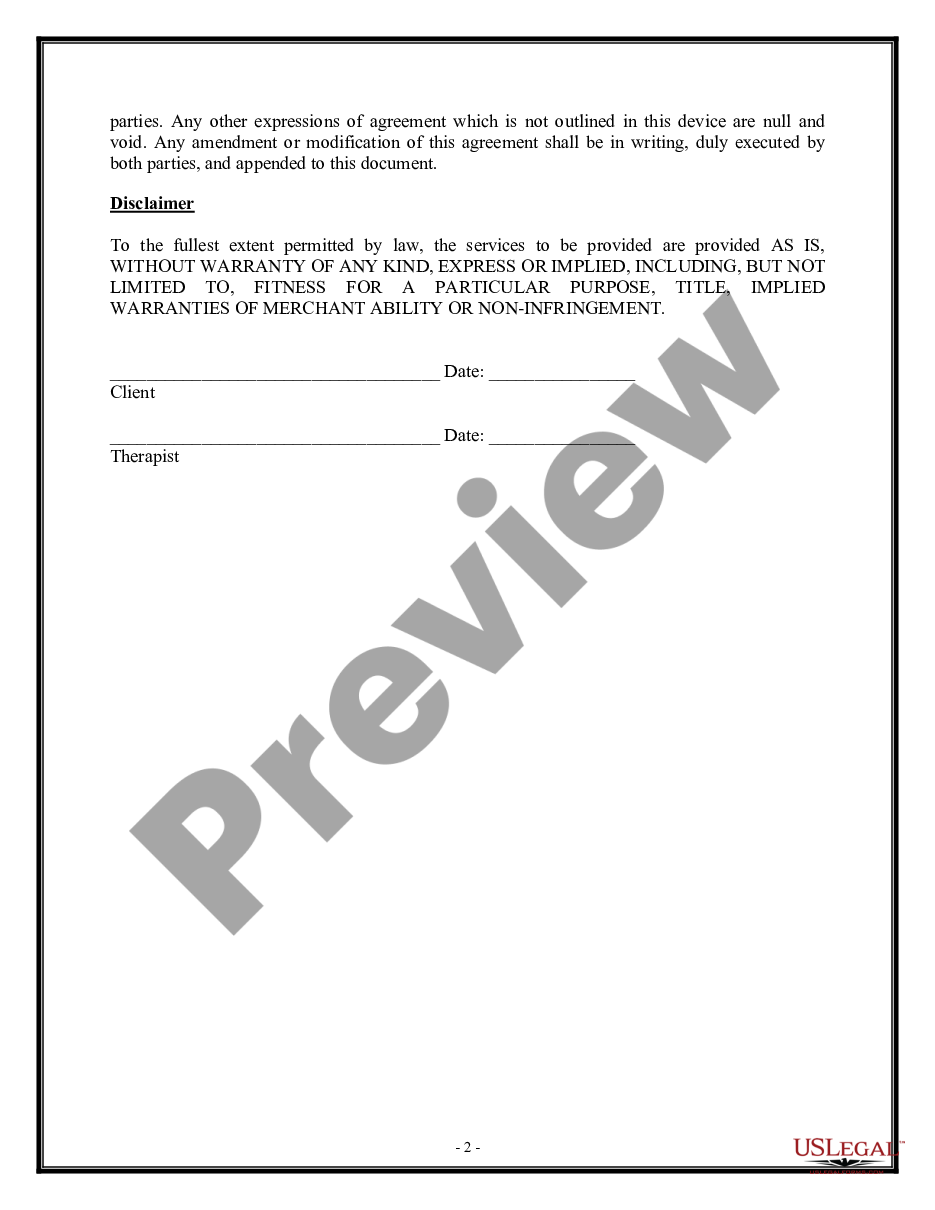 page 1 Services Contract - Therapist preview