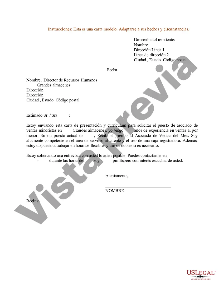 Preview Carta de presentación de currículum para asociado de ventas minoristas