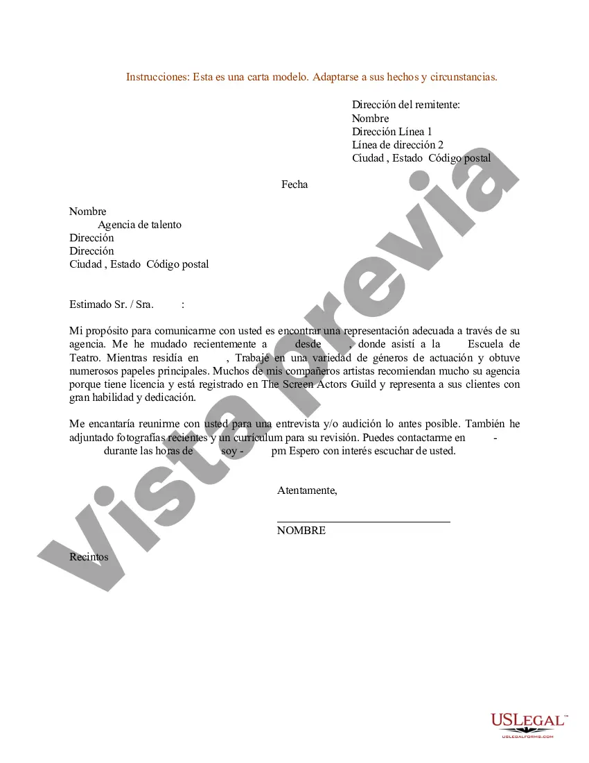 Preview Carta de presentación de currículum para actor o actriz de cine