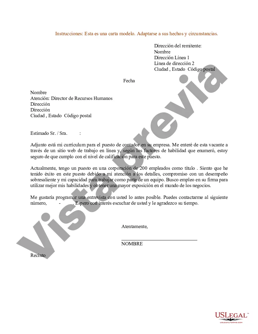 Preview Carta de presentación de currículum para contador