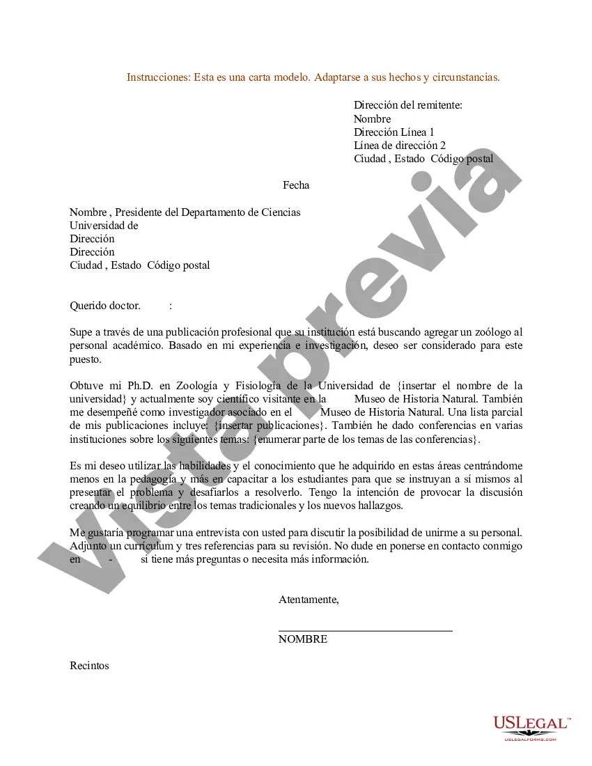 Preview Carta de presentación de currículum para zoólogo