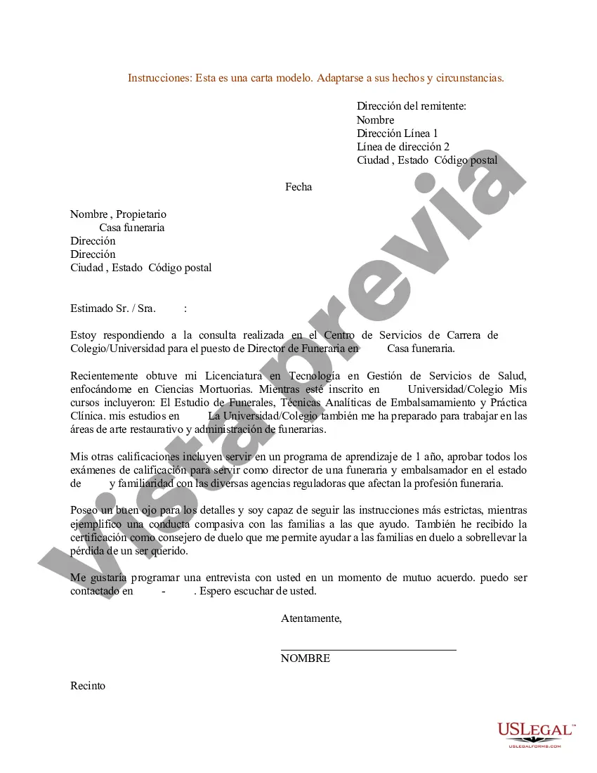 Preview Carta de presentación de currículum para director de funeraria
