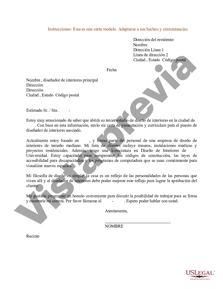 Preview Carta de presentación del currículum para el diseñador de interiores asociado